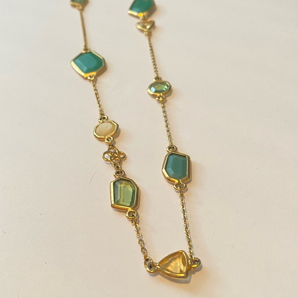 Stella & dot aqua & gold long necklace 36”